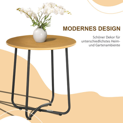 Round side table in wood look - steel plate, 48x48x51cm