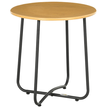 Round side table in wood look - steel plate, 48x48x51cm
