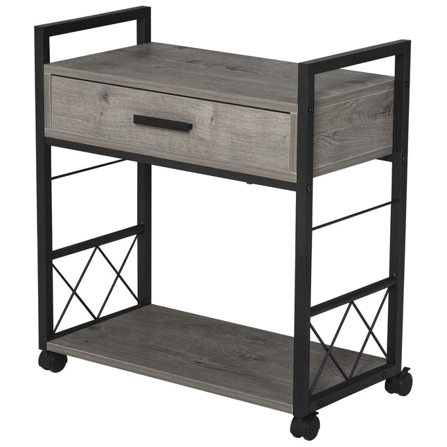 Kitchen serving trolley with wheels, box & shelf, grey