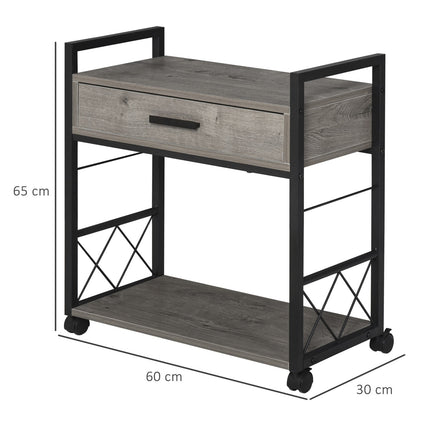 Kitchen serving trolley with wheels, box & shelf, grey