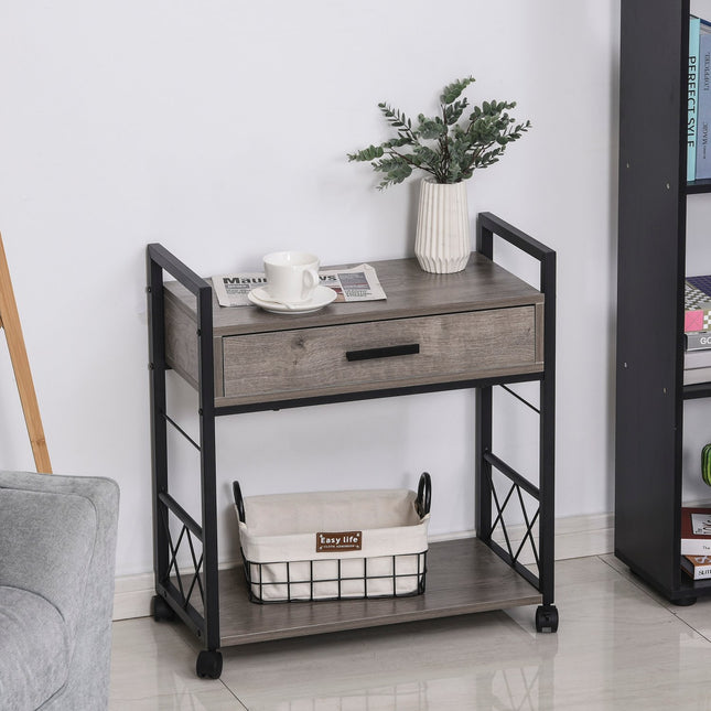 Kitchen serving trolley with wheels, box & shelf, grey
