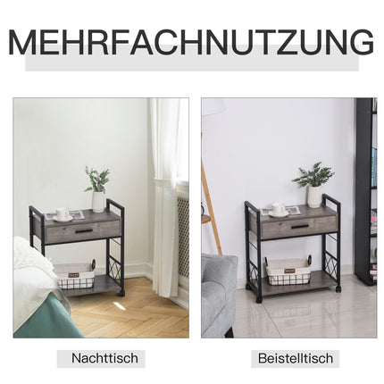 Kitchen serving trolley with wheels, box & shelf, grey