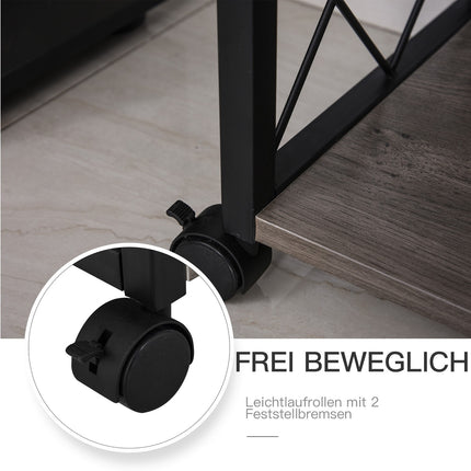 Kitchen serving trolley with wheels, box & shelf, grey