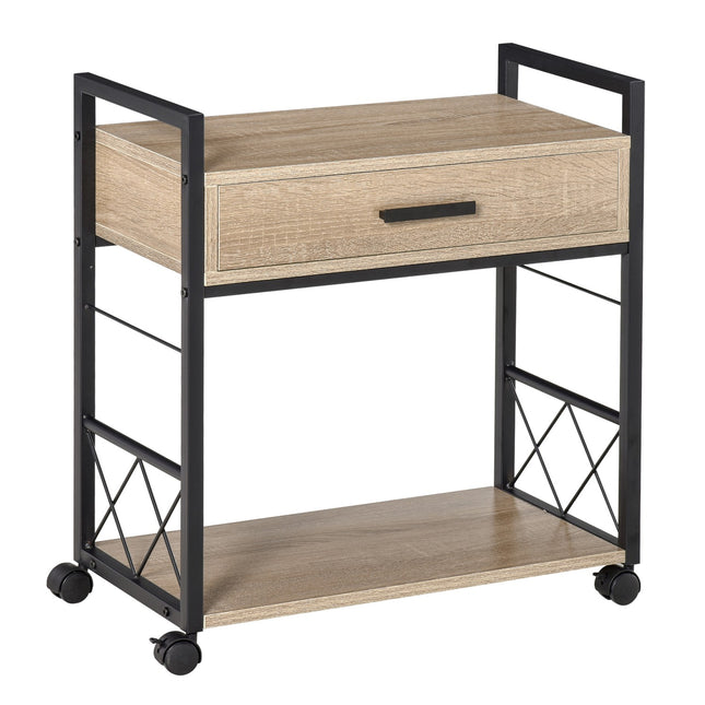 Kitchen serving trolley with wheels, drawer, shelf, 60x30x65 Cm