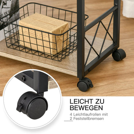 Kitchen serving trolley with wheels, drawer, shelf, 60x30x65 Cm