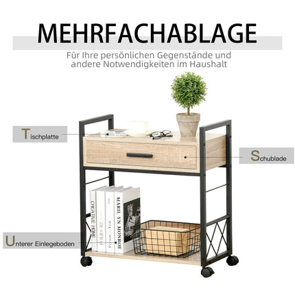 Kitchen serving trolley with wheels, drawer, shelf, 60x30x65 Cm