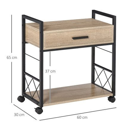 Kitchen serving trolley with wheels, drawer, shelf, 60x30x65 Cm