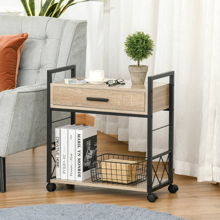 Kitchen serving trolley with wheels, drawer, shelf, 60x30x65 Cm