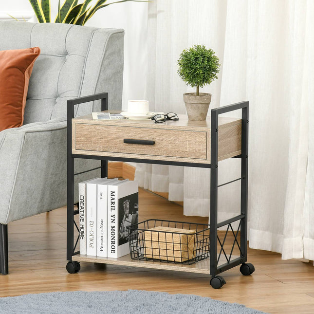 Kitchen serving trolley with wheels, drawer, shelf, 60x30x65 Cm