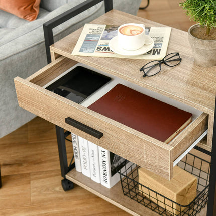 Kitchen serving trolley with wheels, drawer, shelf, 60x30x65 Cm