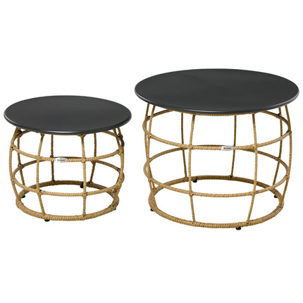 Set of 2 handwoven side tables, Ø46+Ø60 cm, sand finish