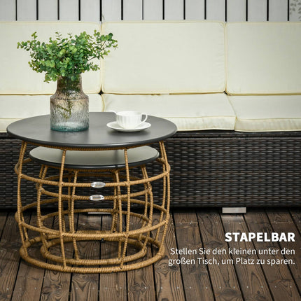 Set of 2 handwoven side tables, Ø46+Ø60 cm, sand finish