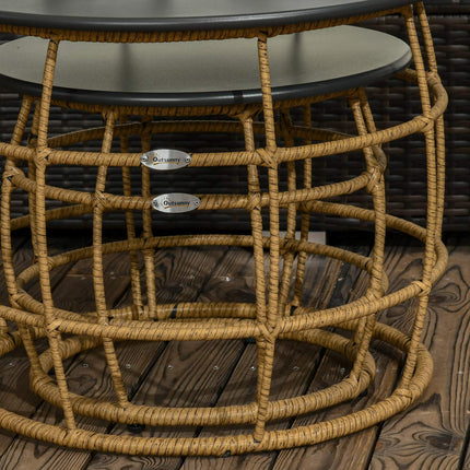 Set of 2 handwoven side tables, Ø46+Ø60 cm, sand finish