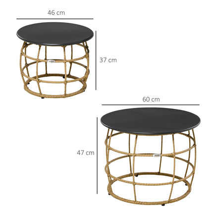 Set of 2 handwoven side tables, Ø46+Ø60 cm, sand finish