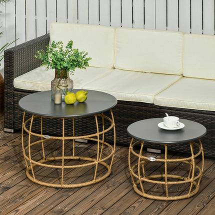 Set of 2 handwoven side tables, Ø46+Ø60 cm, sand finish