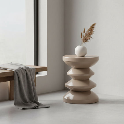 Side Table & Stool – Zigzag Design, 1960s–70s Style