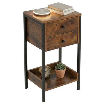 Side Table With Drawer And Shelf – Industrial Wood Effect