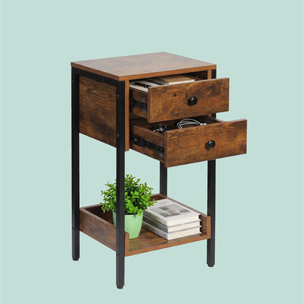 Side Table With Drawer And Shelf – Industrial Wood Effect