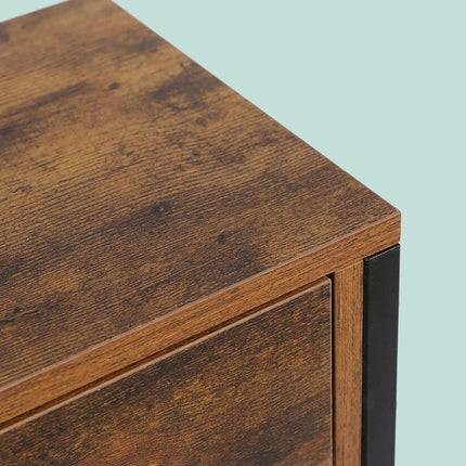 Side Table With Drawer And Shelf – Industrial Wood Effect