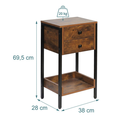 Side Table With Drawer And Shelf – Industrial Wood Effect