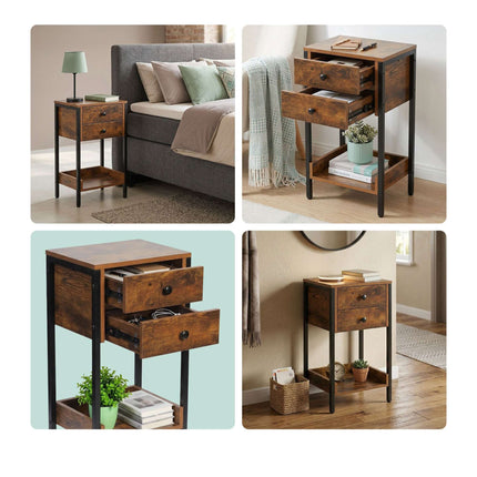 Side Table With Drawer And Shelf – Industrial Wood Effect