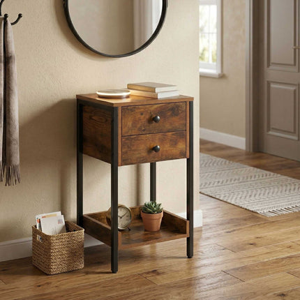 Side Table With Drawer And Shelf – Industrial Wood Effect