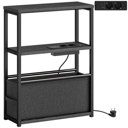 Side Table with Charging Station, Black, 45x18x60cm