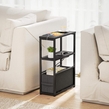 Side Table with Charging Station, Black, 45x18x60cm