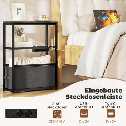 Side Table with Charging Station, Black, 45x18x60cm