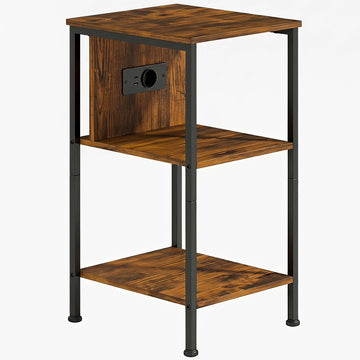 Side Table with Charging Station, Rustic Brown Finish