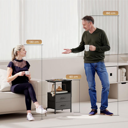 Side Table with Charging Station, Steel Frame, Black, 40x30x60 cm