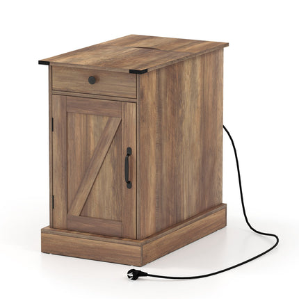 Side Table with Charging Station and Adjustable Shelf