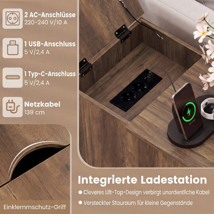 Side Table with Charging Station and Adjustable Shelf