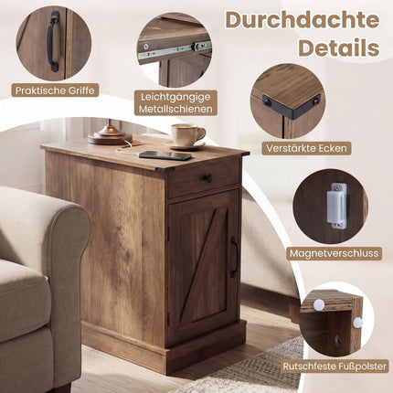 Side Table with Charging Station and Adjustable Shelf