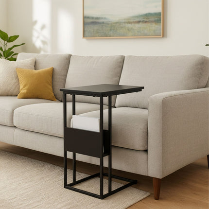 Side Table with Shelf and Compartment – Wood & Metal