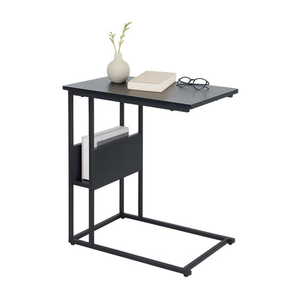 Side Table with Shelf and Compartment – Wood & Metal