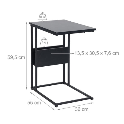 Side Table with Shelf and Compartment – Wood & Metal