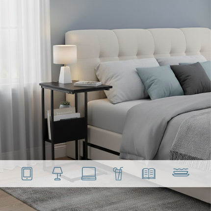 Side Table with Shelf and Compartment – Wood & Metal