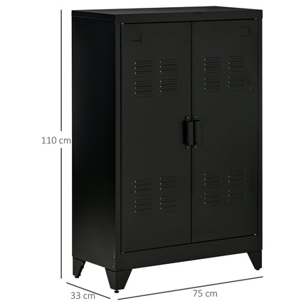 Black ribbed sideboards with shelves, 75x33x110 cm