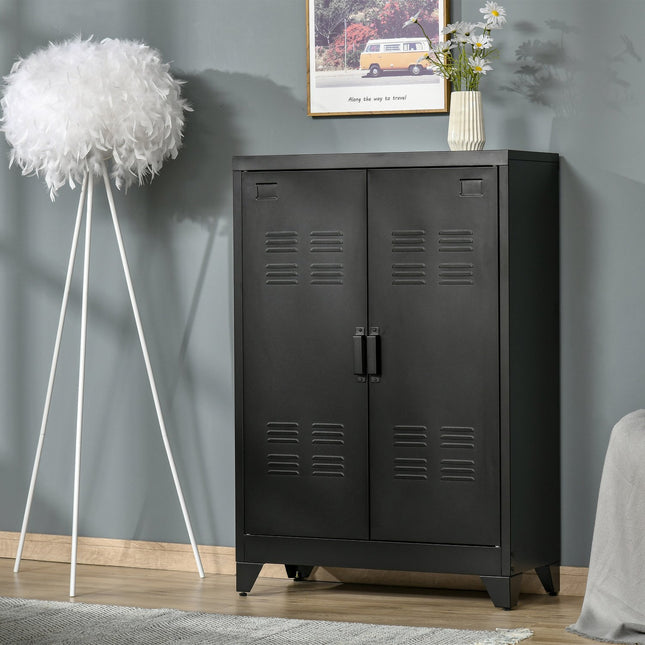 Black ribbed sideboards with shelves, 75x33x110 cm