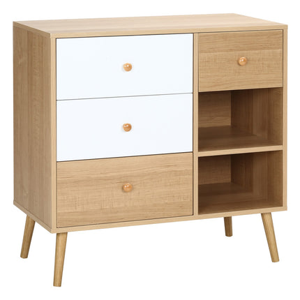 Scandinavian sideboard with 4 drawers, 2 shelves, natural wood