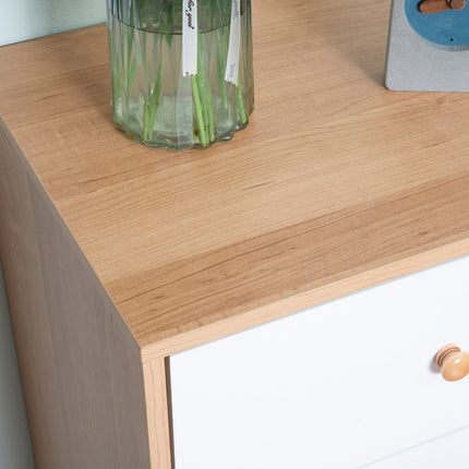 Scandinavian sideboard with 4 drawers, 2 shelves, natural wood