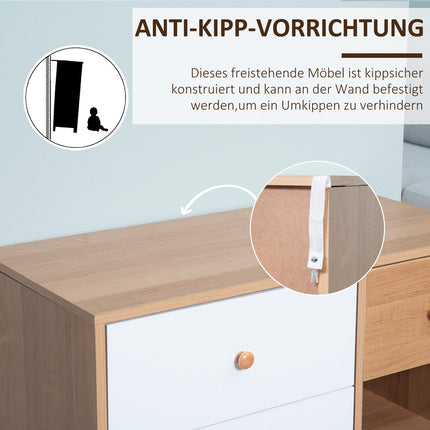 Scandinavian sideboard with 4 drawers, 2 shelves, natural wood