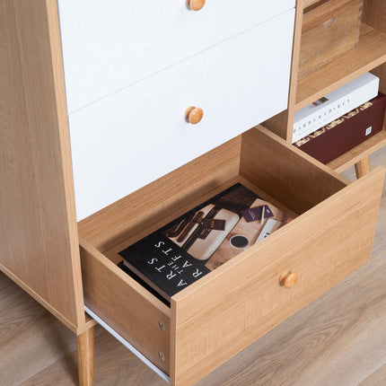 Scandinavian sideboard with 4 drawers, 2 shelves, natural wood