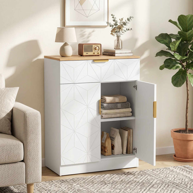 Sideboard Storage Cabinet With Drawer, Adjustable Shelf, White