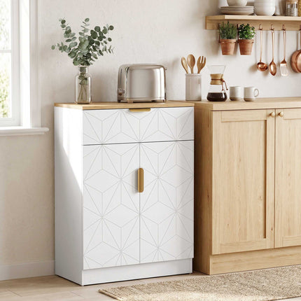 Sideboard Storage Cabinet With Drawer, Adjustable Shelf, White