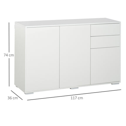 White sideboard chest of drawers with 2 drawers & 3 doors