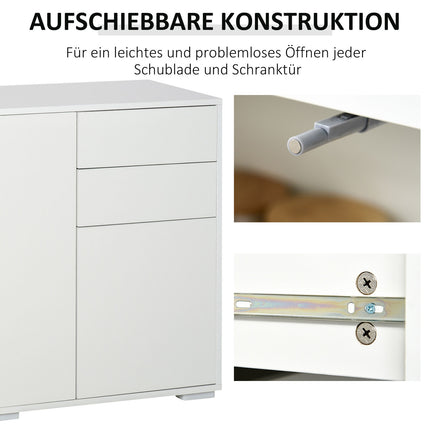White sideboard chest of drawers with 2 drawers & 3 doors