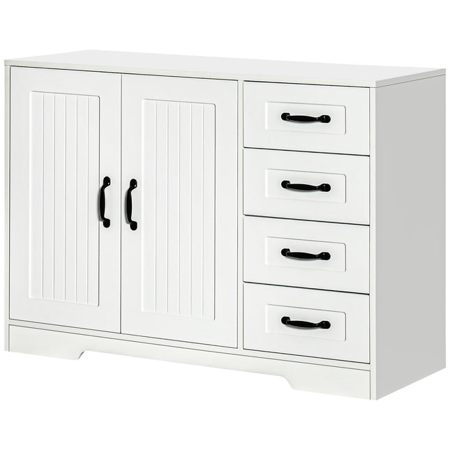 White sideboard - 4 drawers & adjustable shelf