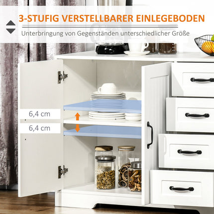 White sideboard - 4 drawers & adjustable shelf